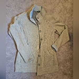 Gray Wool Blend Button-Up Cardigan
